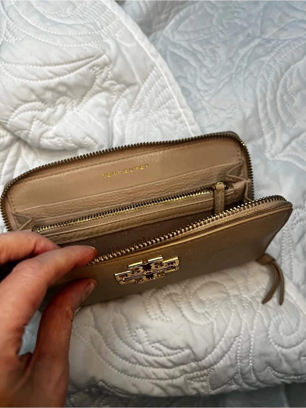 Tory Burch Natural Britten Zip around Continental Wallet Pale Pink